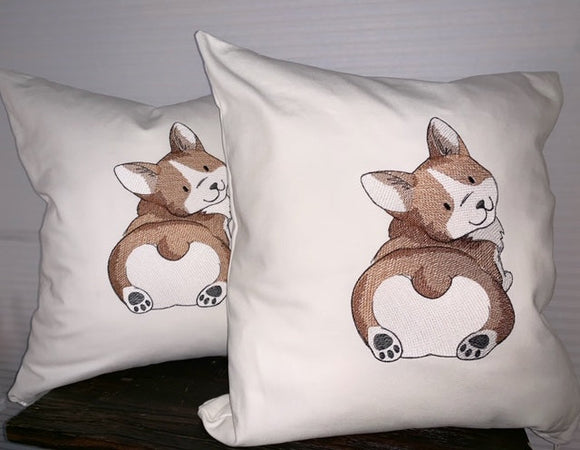 Custom Order - Embroidered Corgi Pillow cover with insert