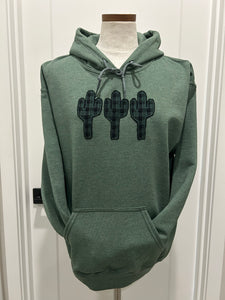 Hoodie with appliqué plaid cactus trio
