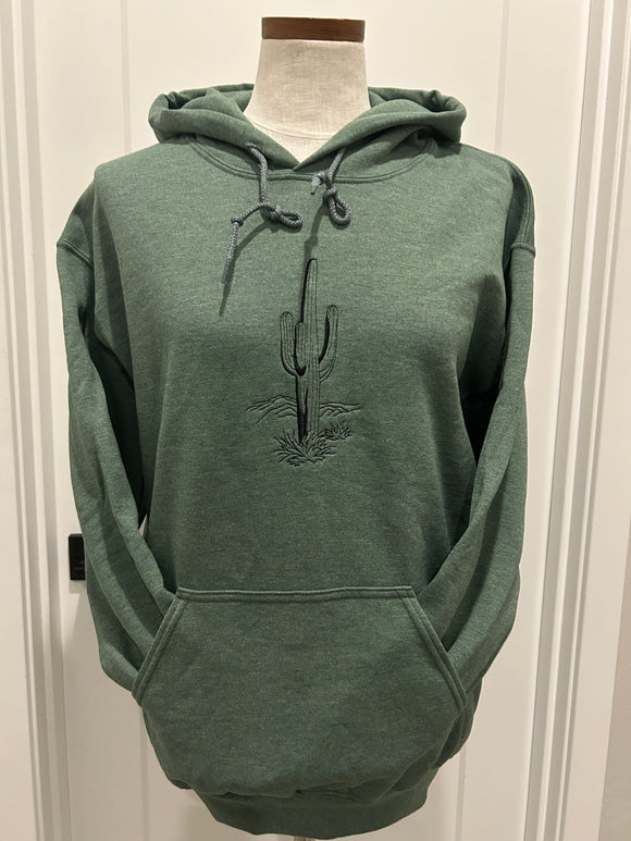Hoodie with embroidered saguaro cactus line