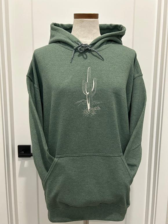 Hoodie with embroidered saguaro cactus line