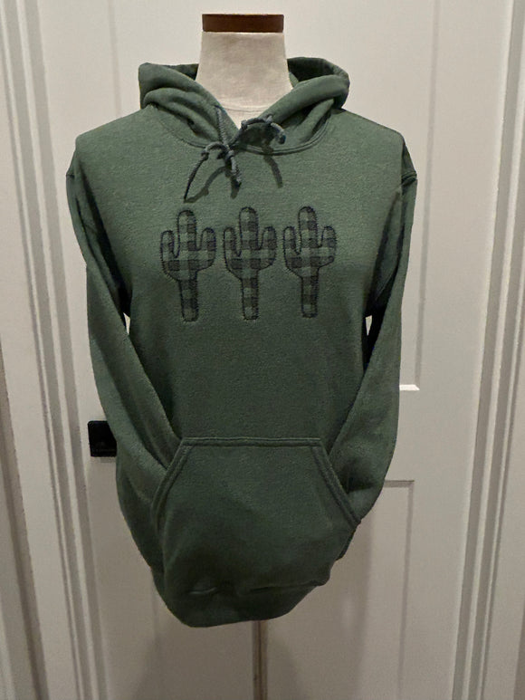 Hoodie with embroidered plaid cactus trio